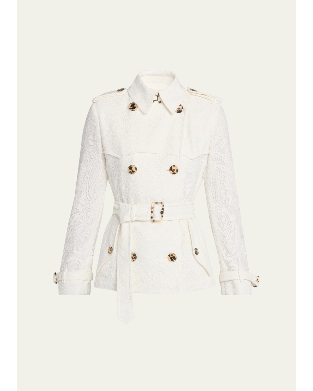Foxfield Lace Double-Breasted Short Trench Jacket