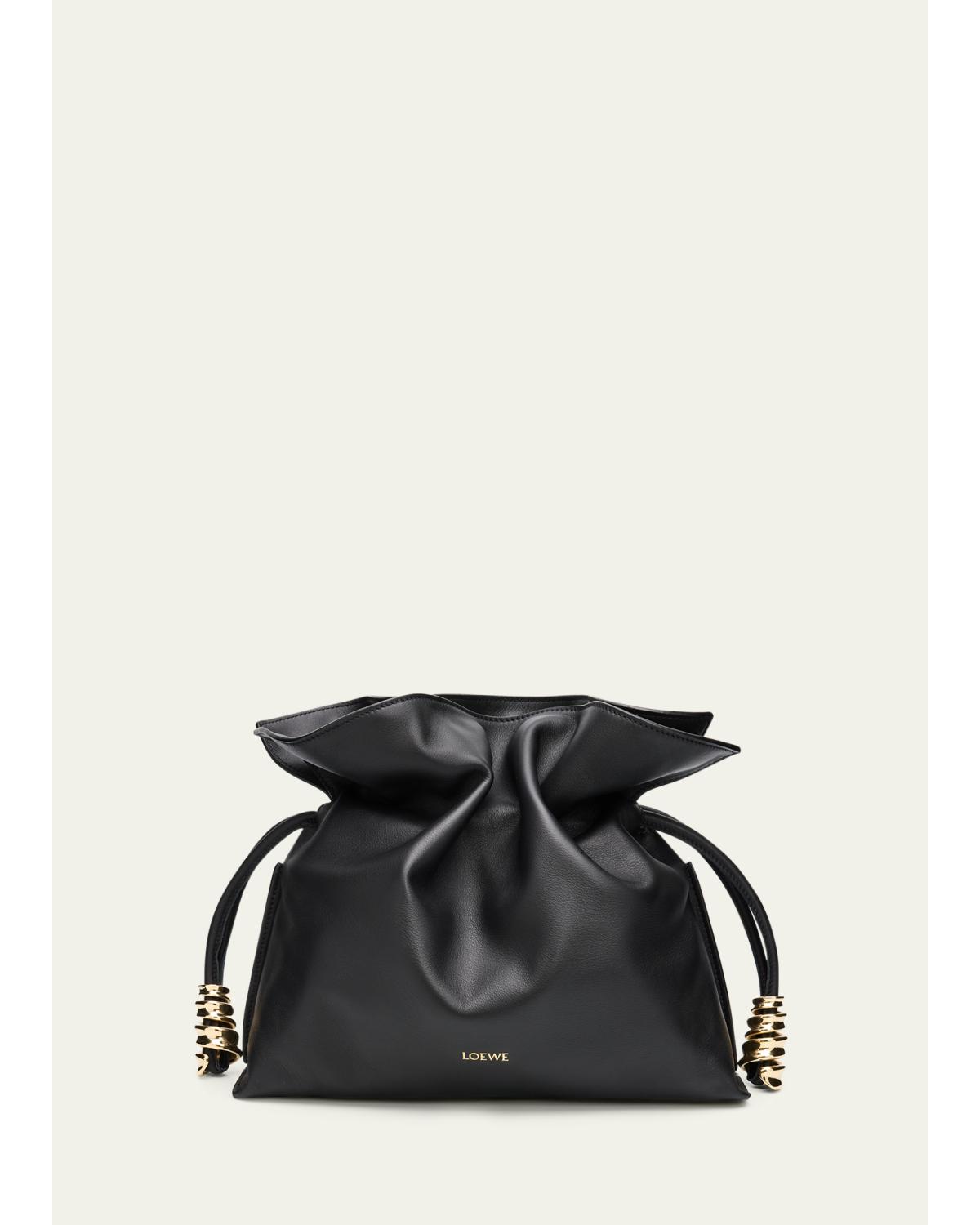 Flamenco Ruched Clutch Bag in Leather