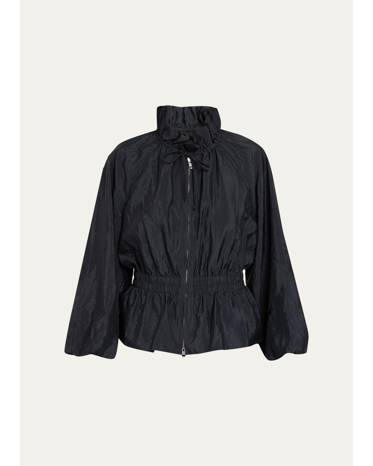 Deana Ruffled-Collar Nylon Peplum Jacket