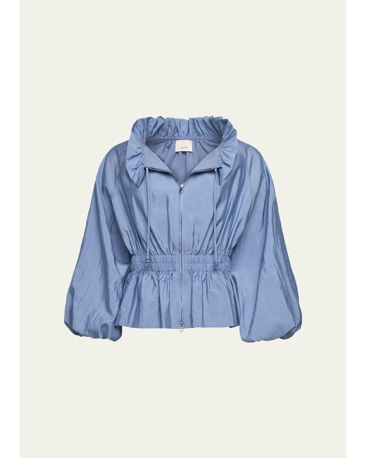Deana Ruffled-Collar Nylon Peplum Jacket