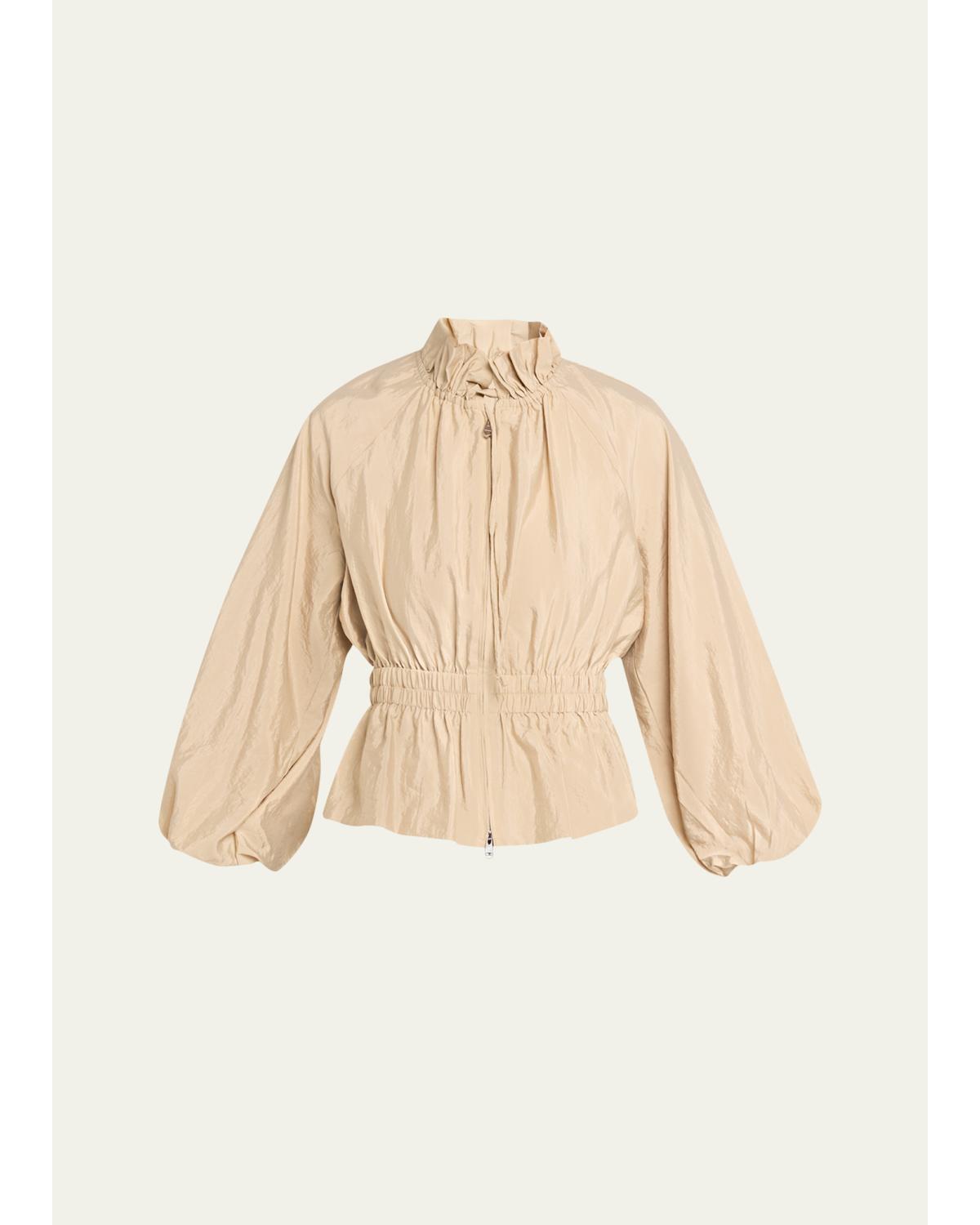 Deana Ruffled-Collar Nylon Peplum Jacket