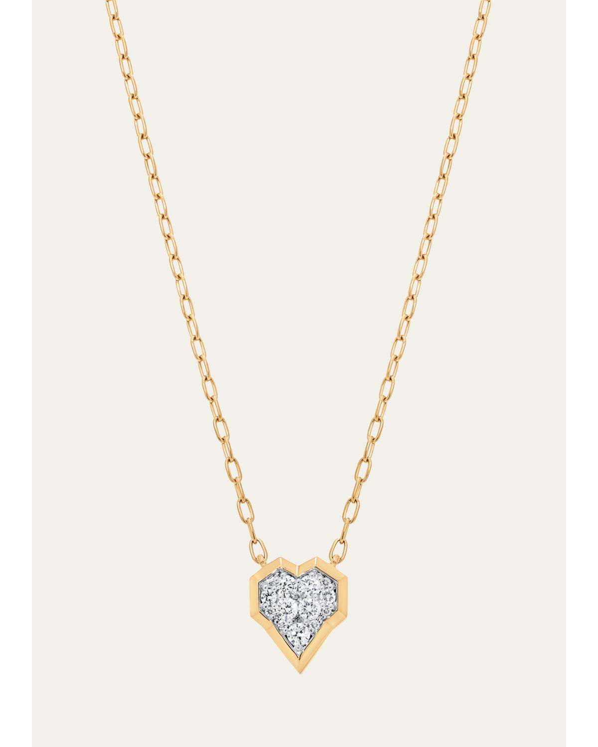 Honey Comb 18K Gold & Diamond Heart Necklace