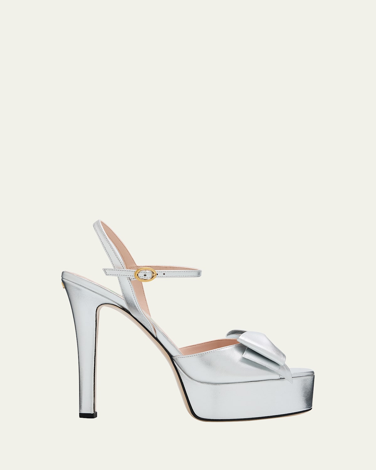 Valentino Garavani 130mm Bowow Metallic Leather Platform Sandals In Silver