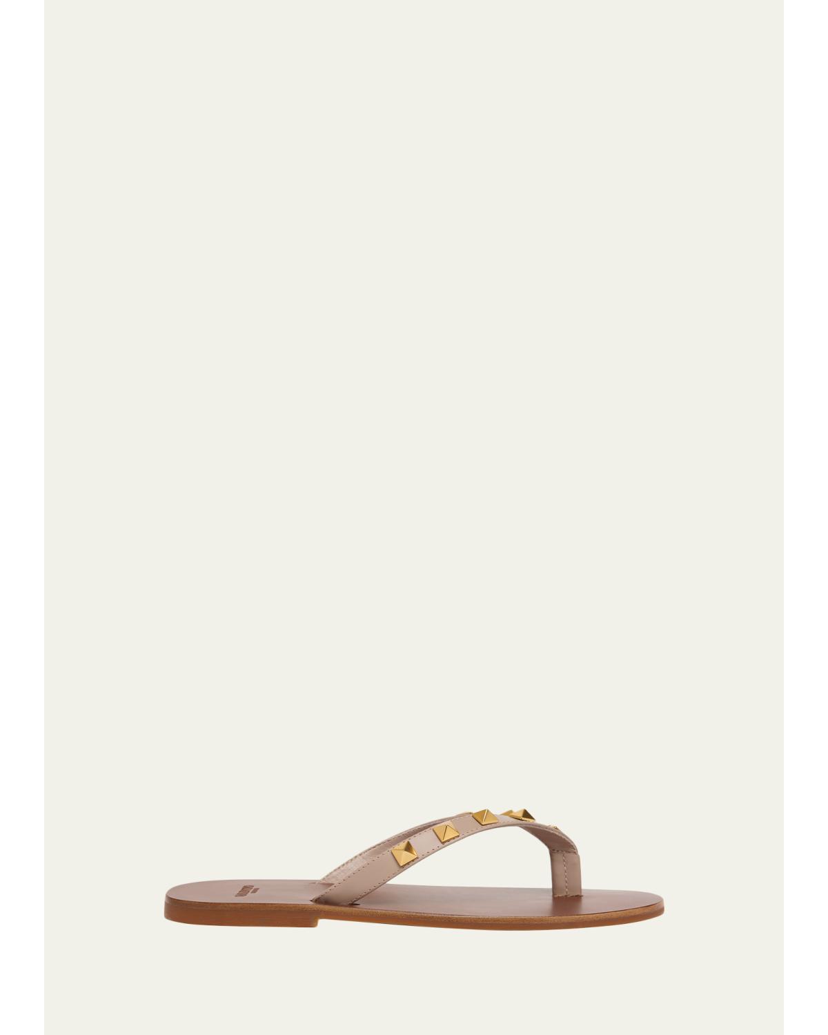 Rockstud Leather Flat Thong Sandals