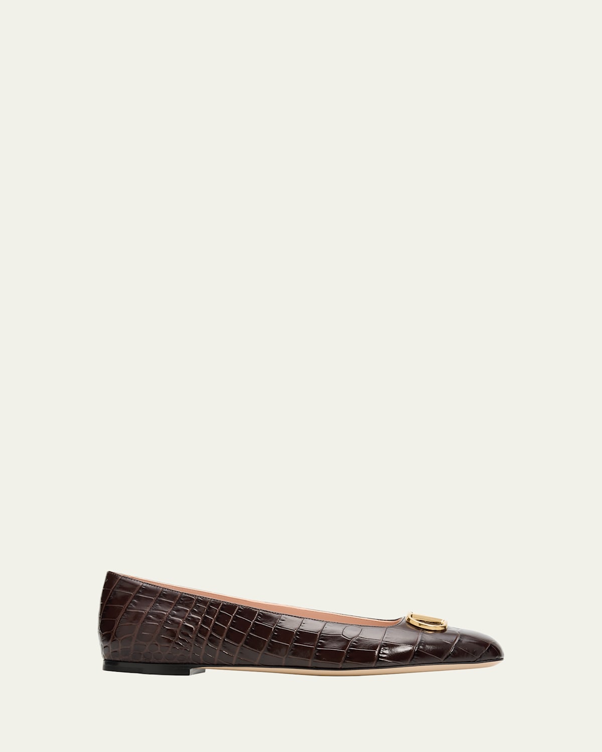 Valentino Garavani Vlogo Croc-embossed Leather Ballerina Flats In Brown