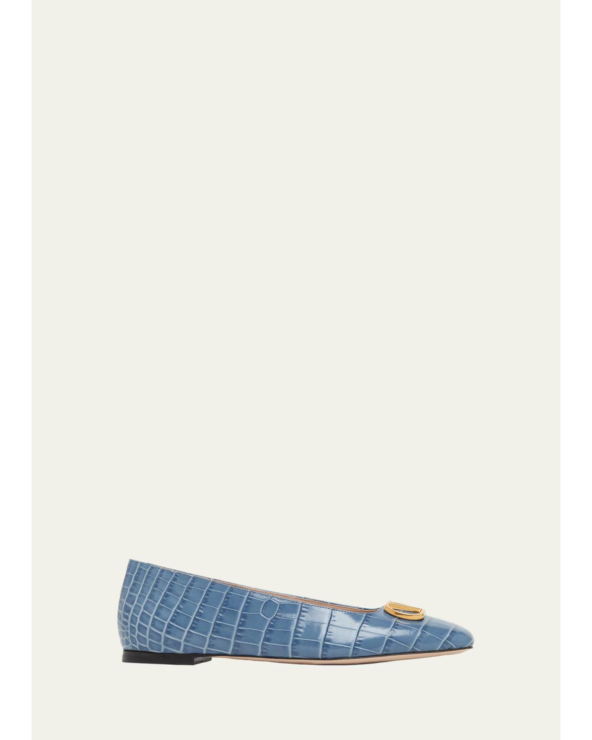 Vlogo Croc-Embossed Leather Ballerina Flats