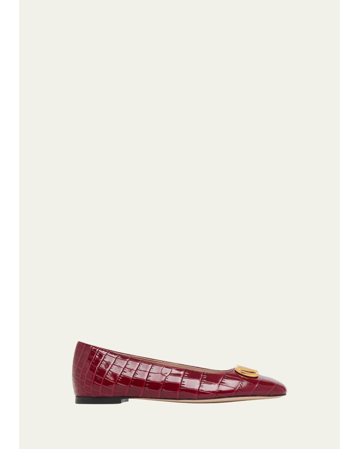 Vlogo Croc-Embossed Leather Ballerina Flats