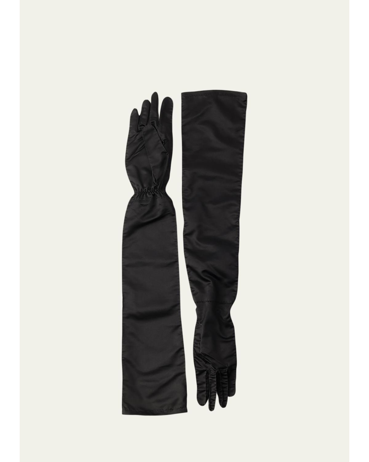 Prada Long Silk Gloves In Nero