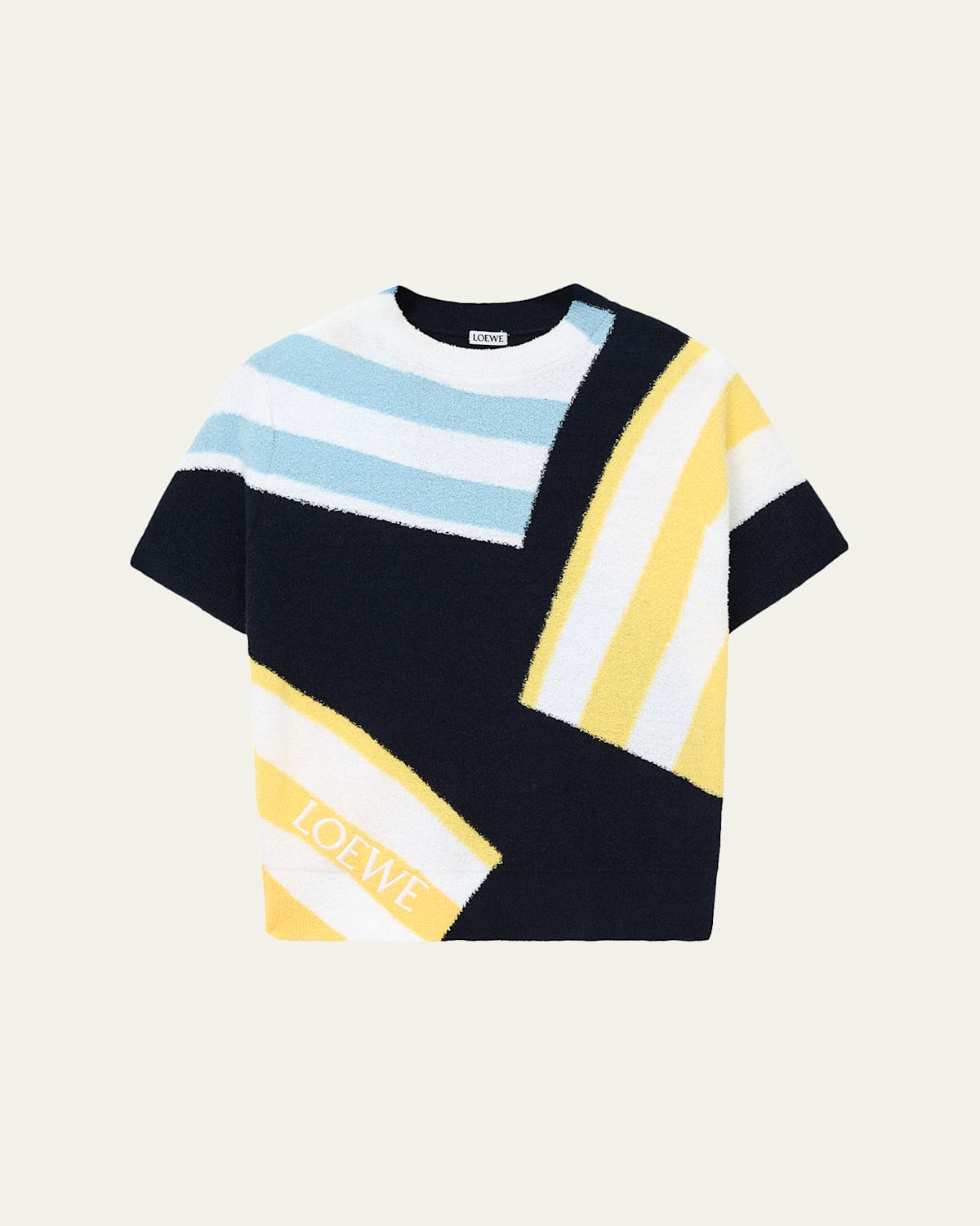 Loewe Striped Fuzzy Knit Short-sleeve Sweater In Multi