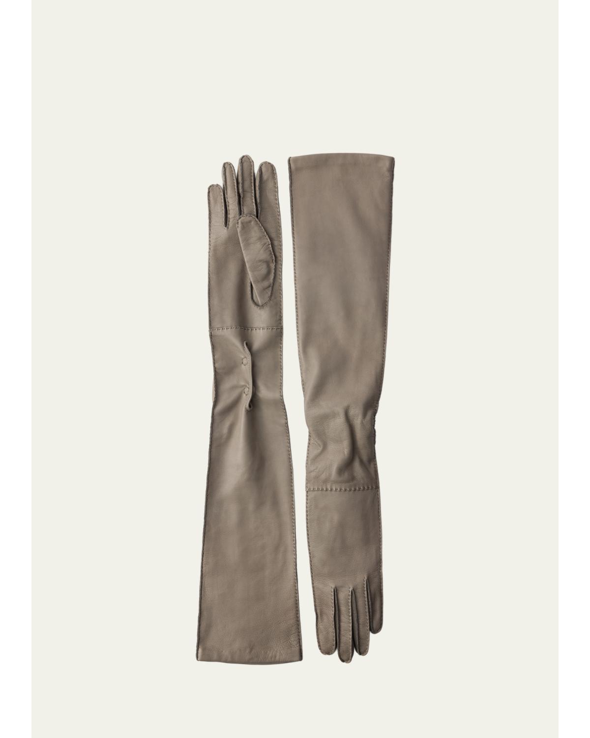 Prada Long Nappa Leather Gloves In Grigio