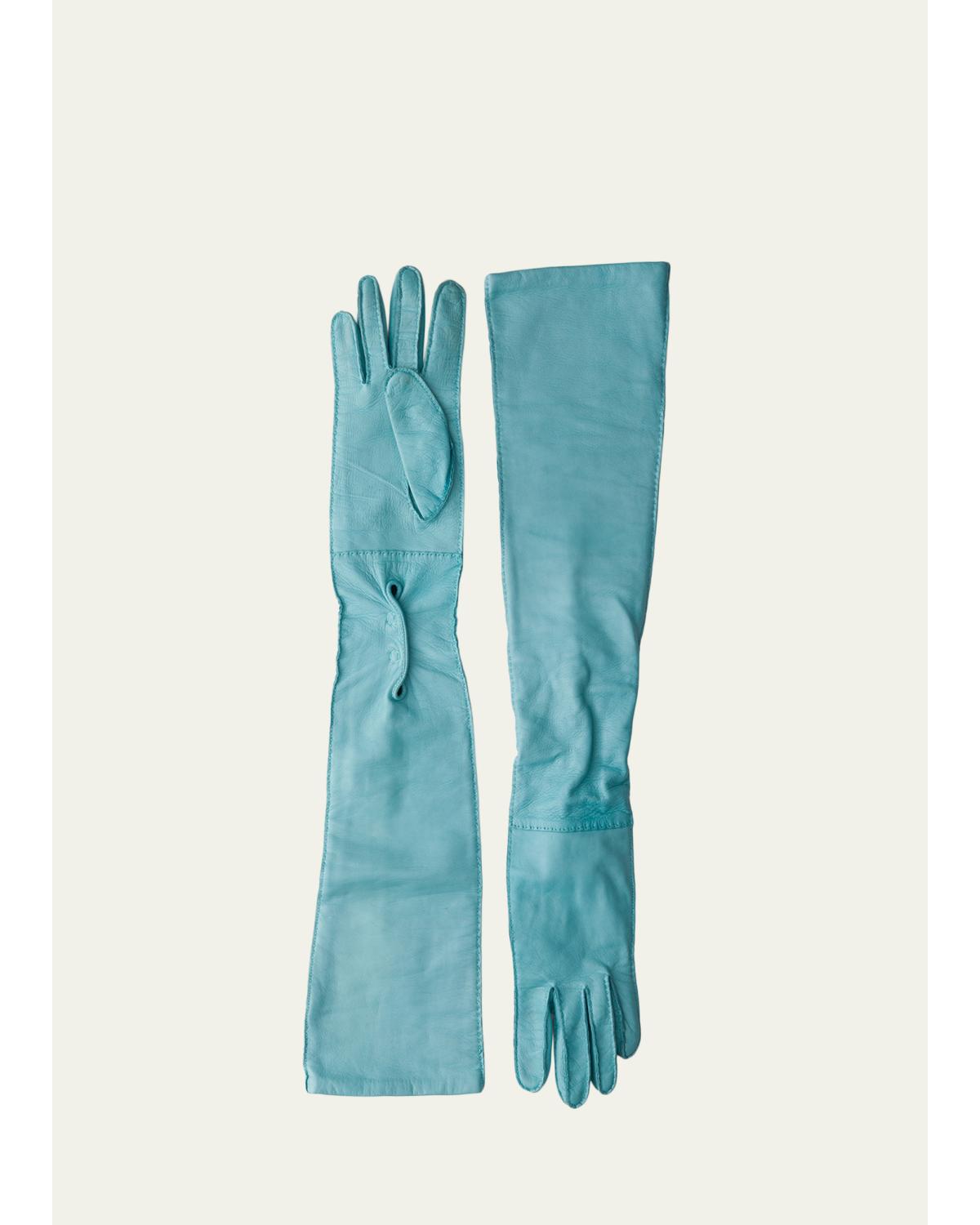 Prada Long Nappa Leather Gloves In Anice