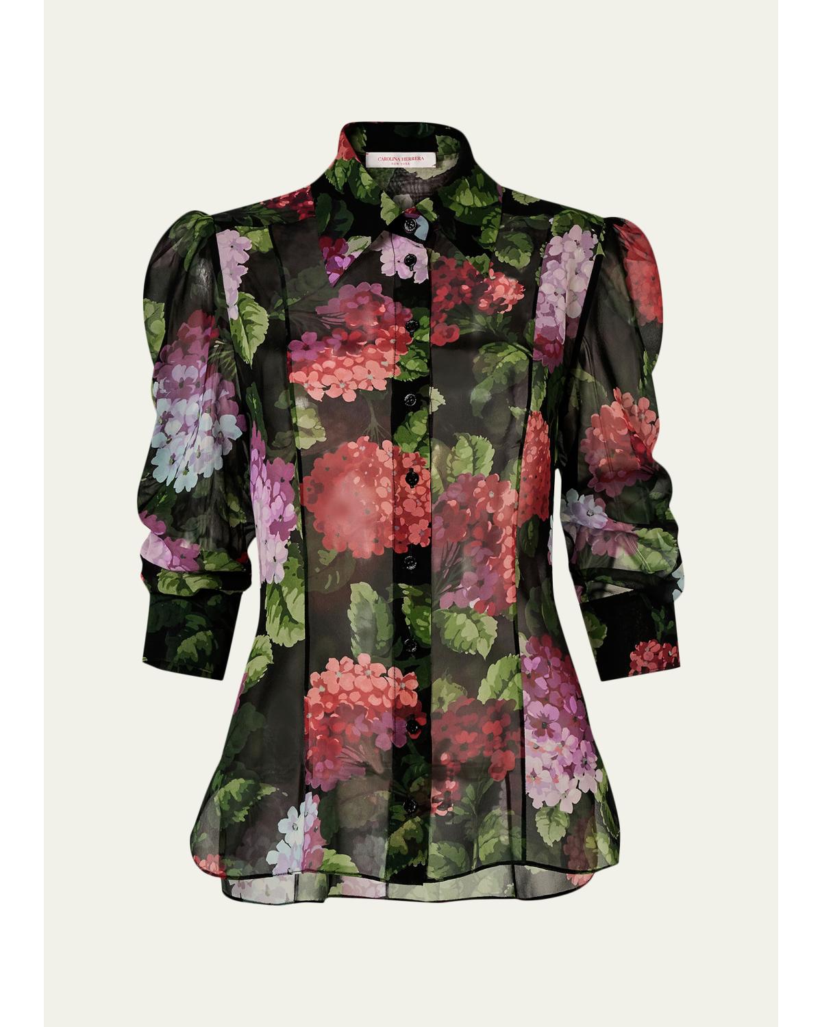 Semi-Sheer Floral Buttoned Blouse
