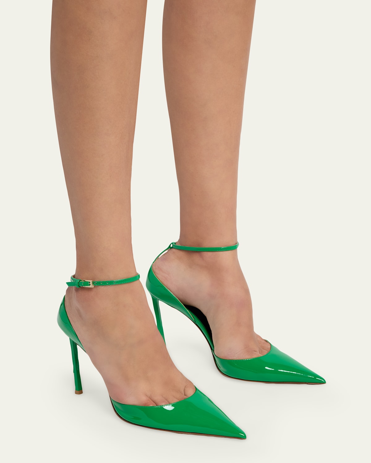105Mm Patent Leather Ankle-Strap Pumps