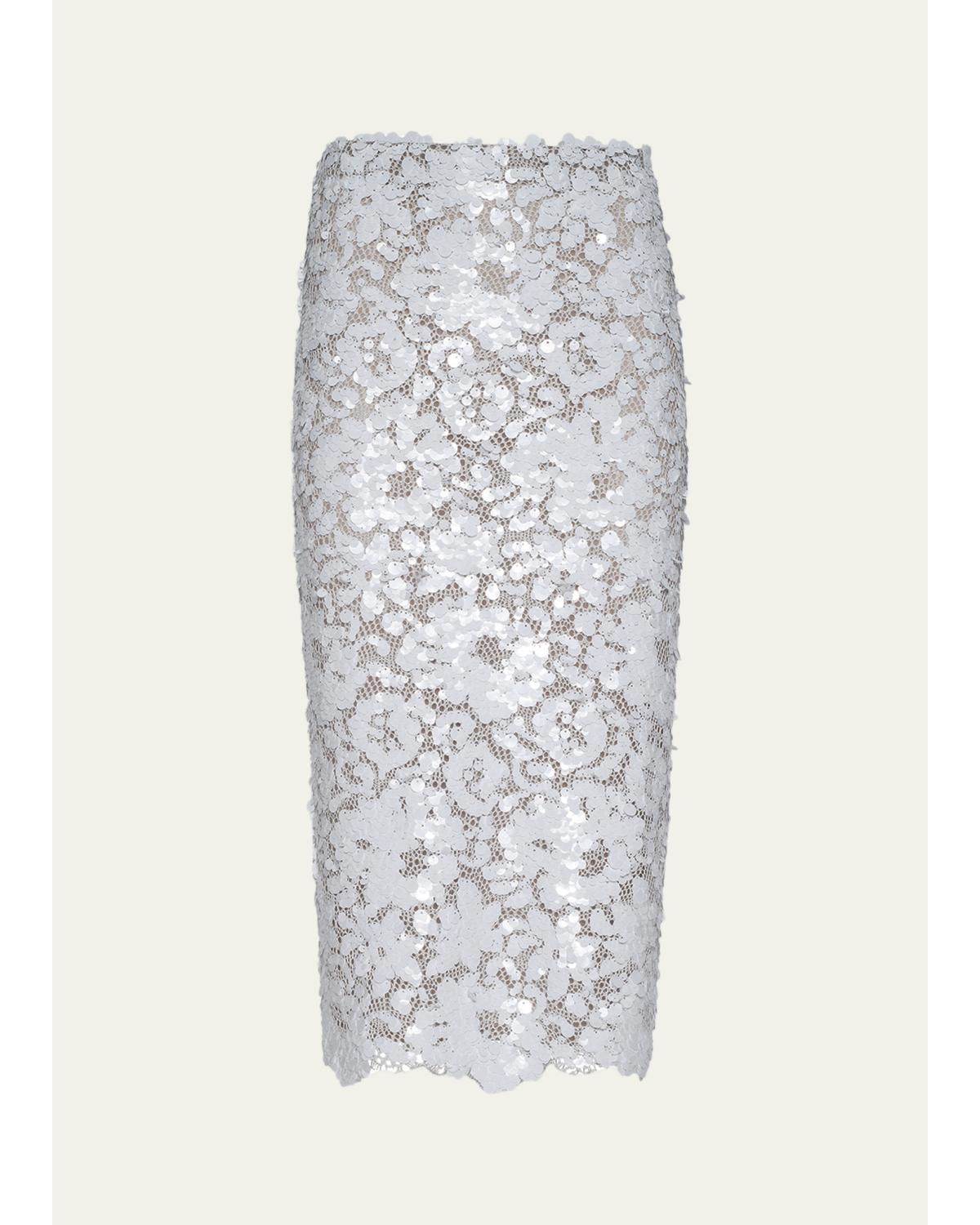 Makena Sequined Lace Pencil Skirt