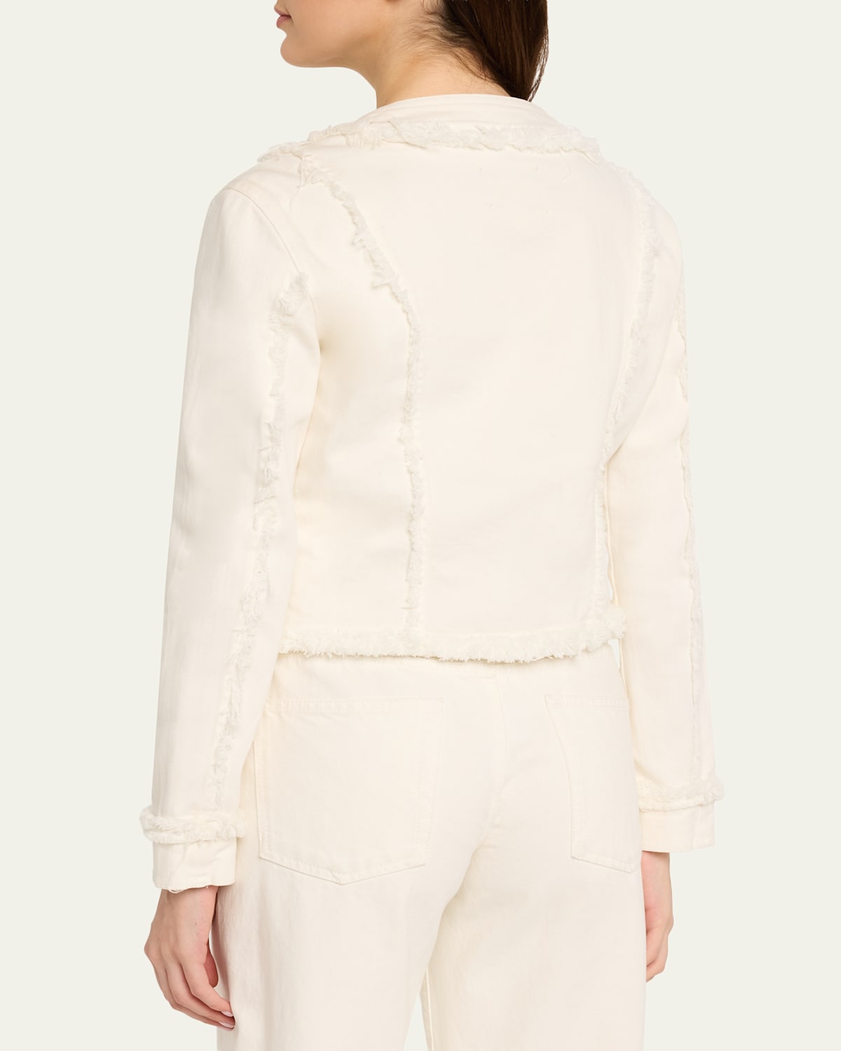Yarin Fringe-Trim Collarless Denim Jacket