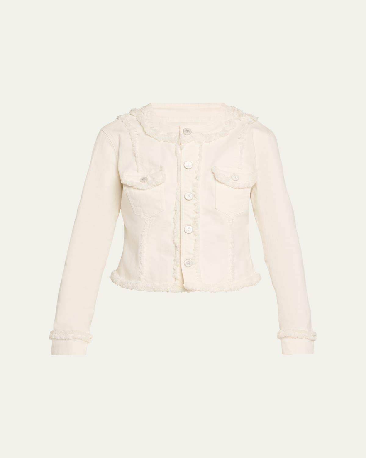 Yarin Fringe-Trim Collarless Denim Jacket