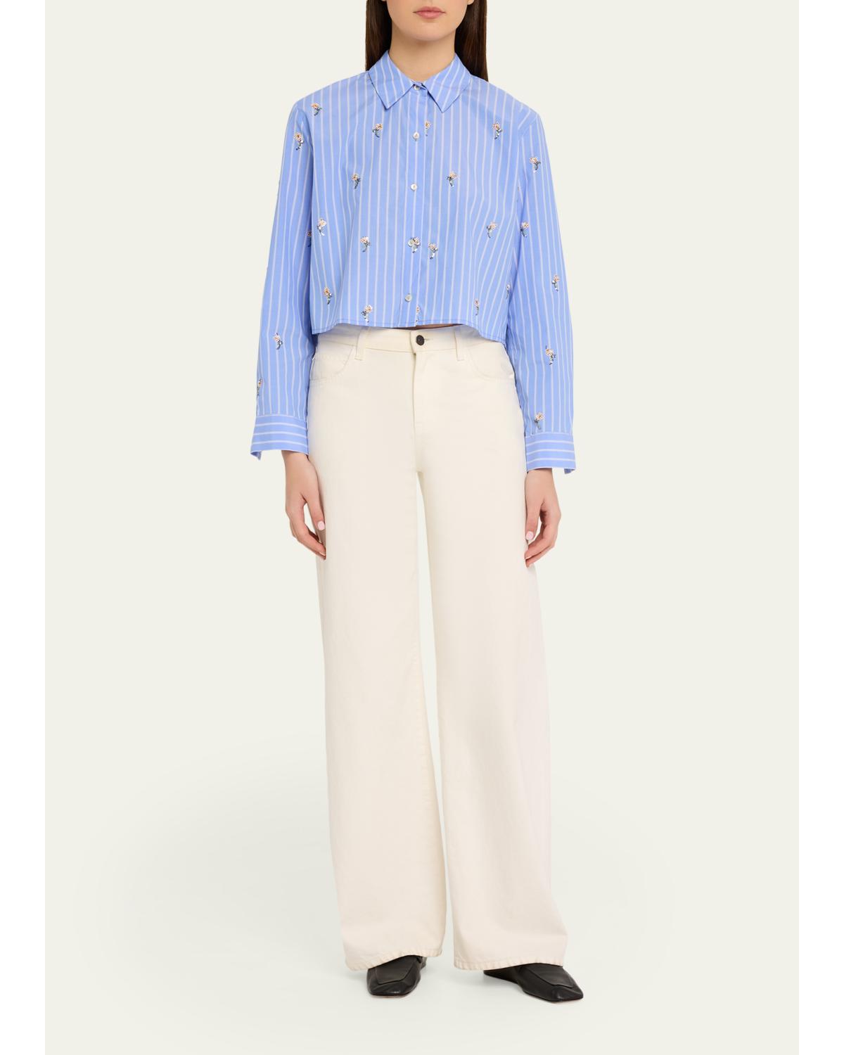 Cosette Sequined Button-Front Crop Shirt