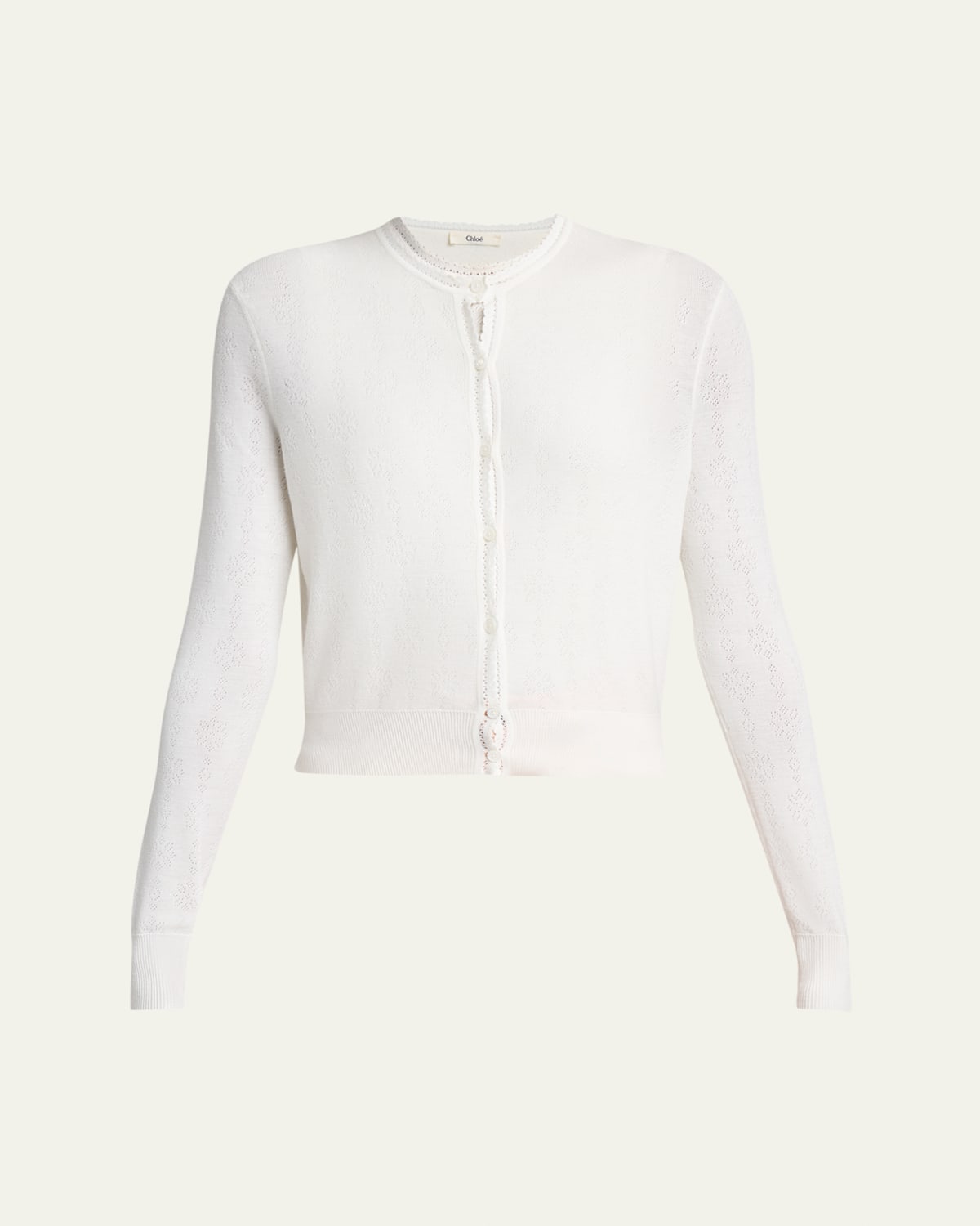 Chloé Pointelle Knit Crewneck Cardigan