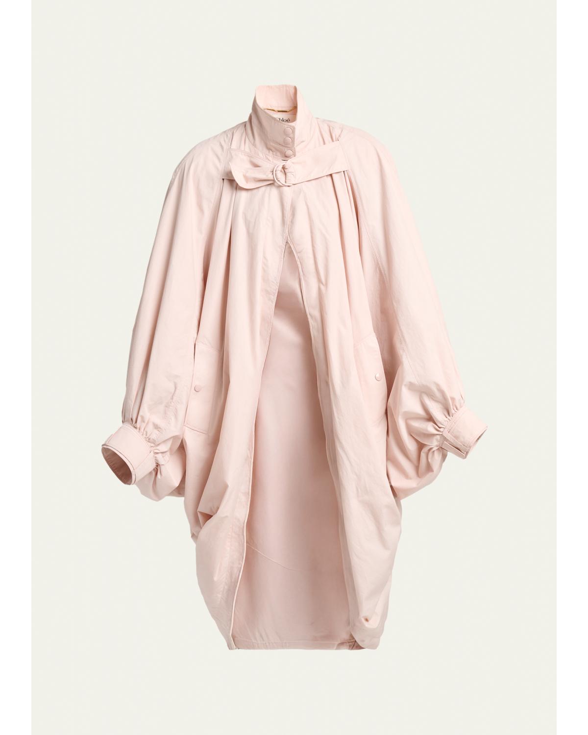 Balloon-Sleeve Oversized Cotton Cocoon Coat