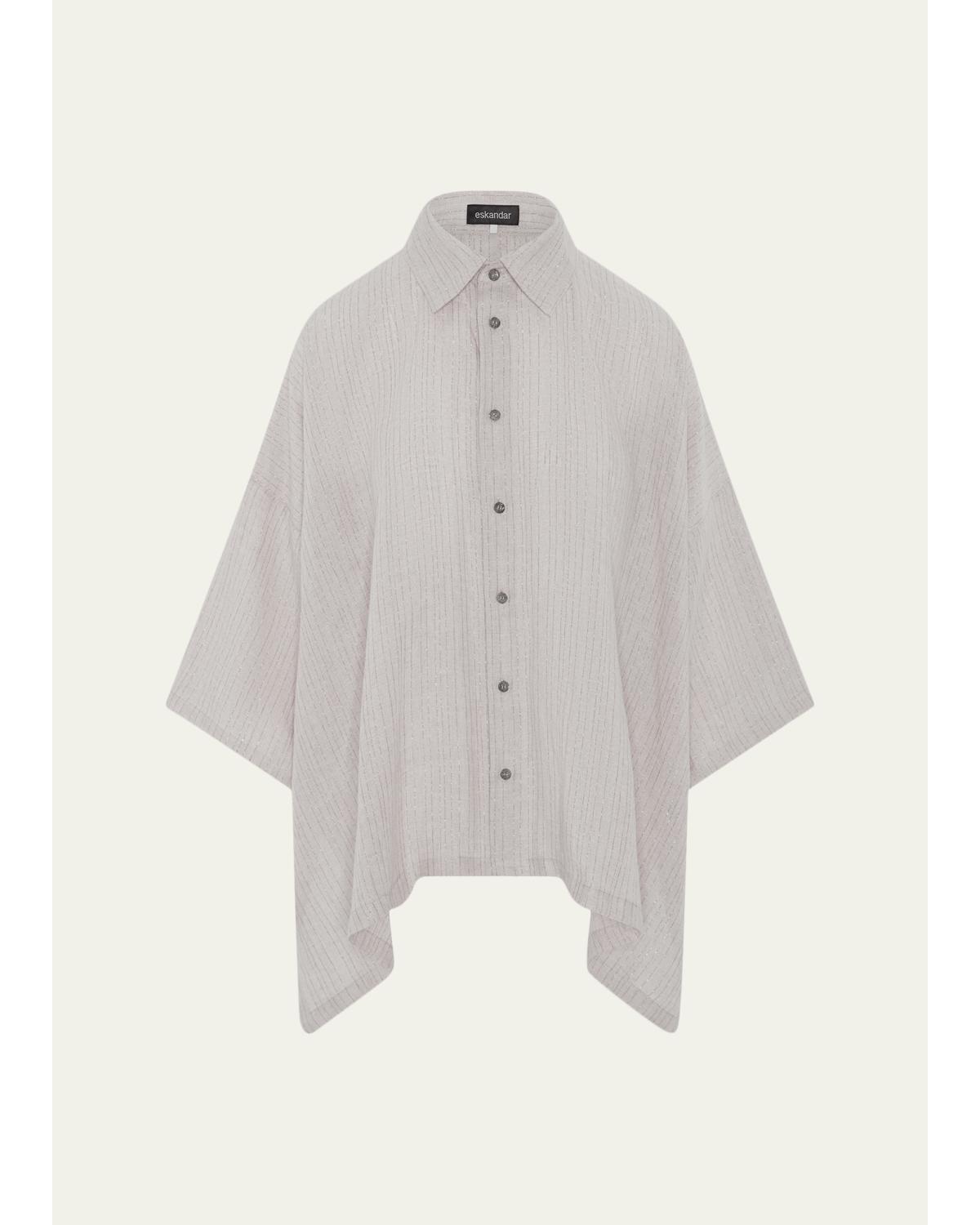 Metallic Linen DPS Short Sleeve Shirt With Collar - Mid Plus Length