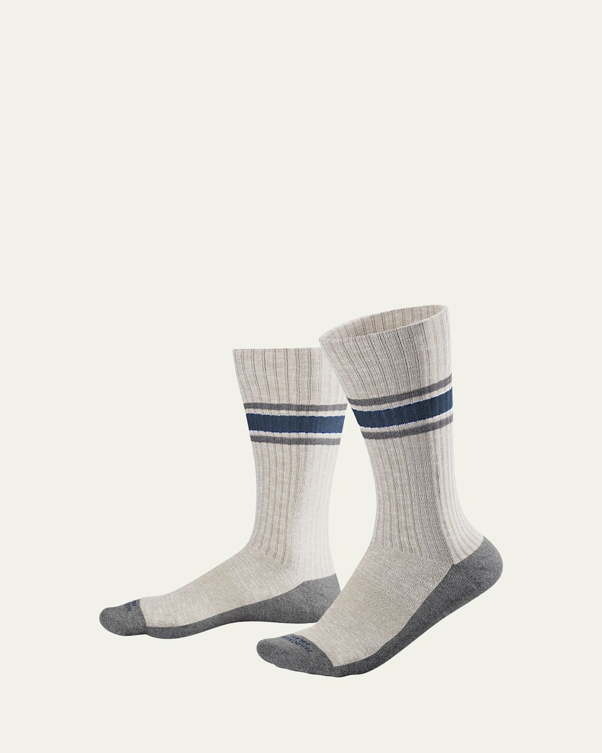 Marcoliani Men's College Stripe Cotton Blend Crew Socks