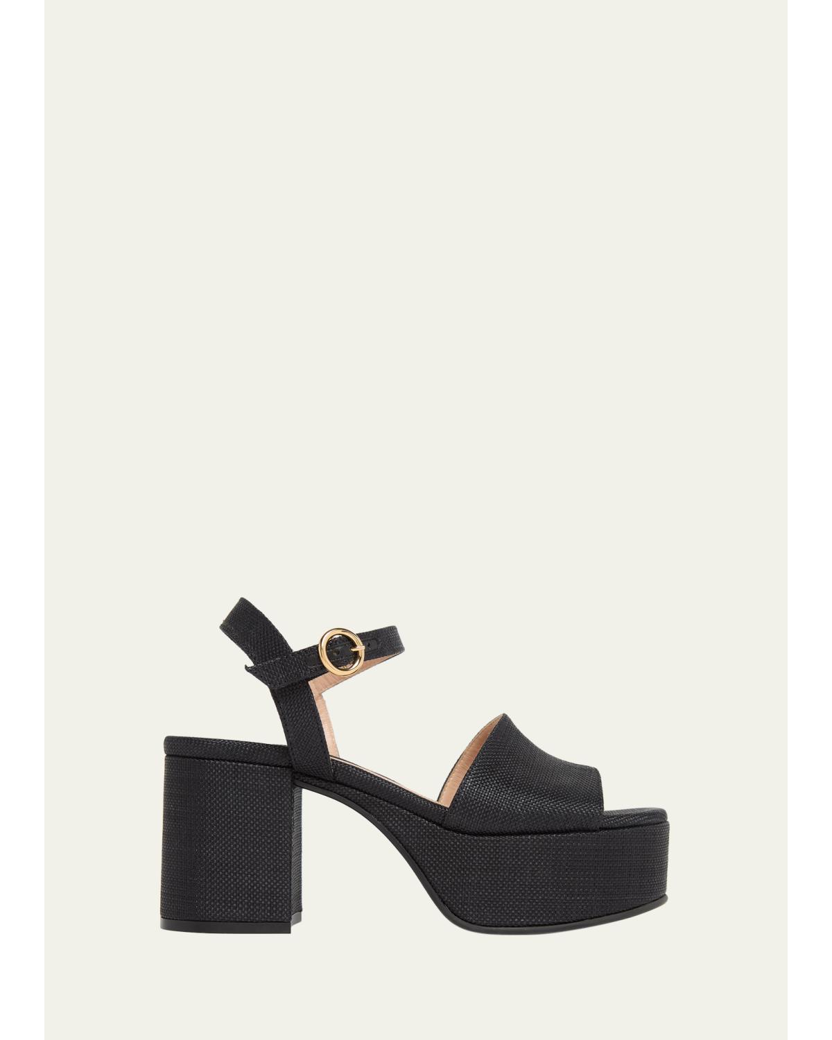 35mm Canvas Platform Block-Heel Sandals