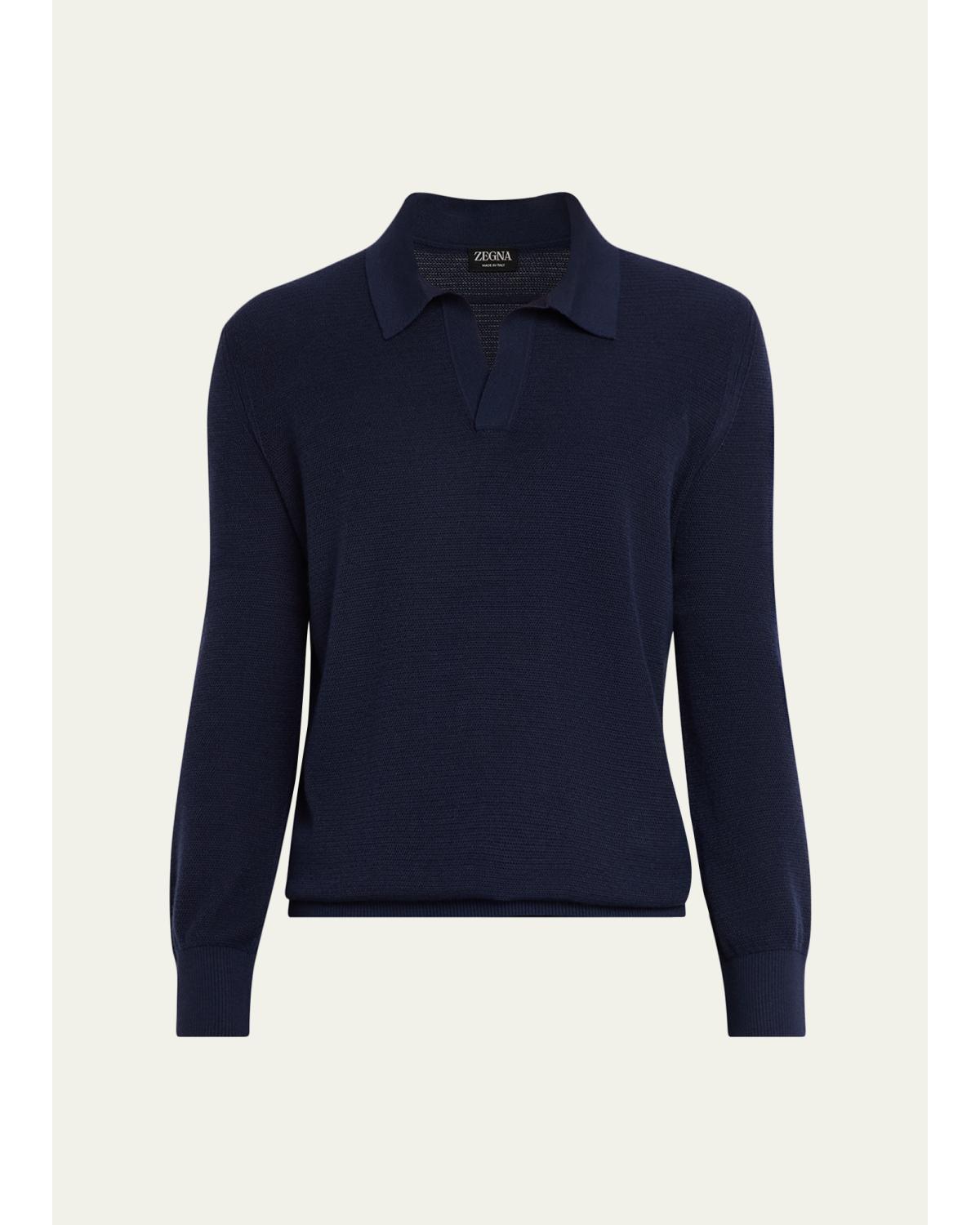 Men'S Cashmere And Mulberry Silk Waffle Knit Polo Sweater