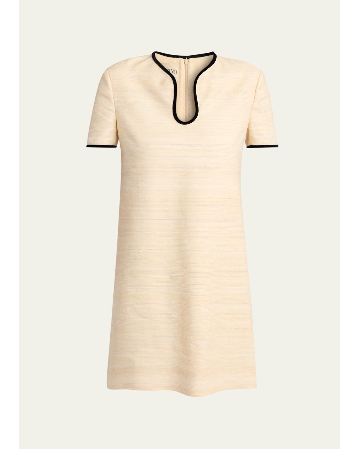 Woven Silk Short-Sleeve Mini Dress