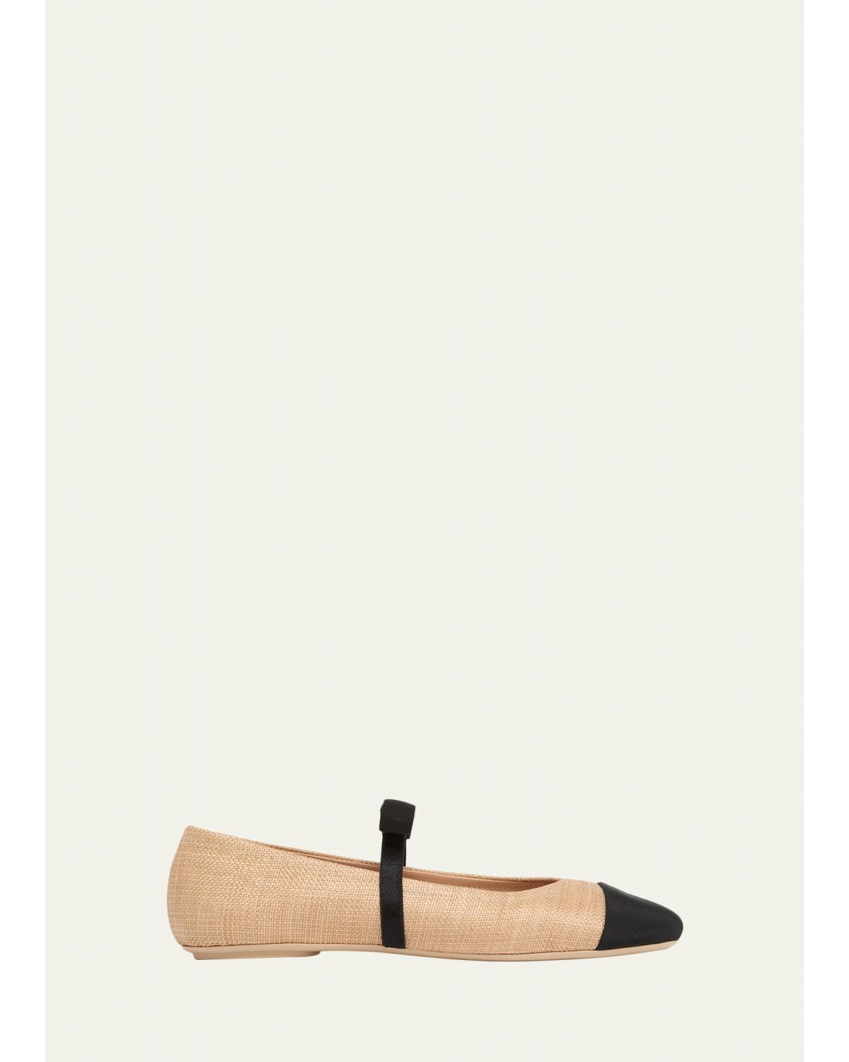 Raffia Bow Ballerina Flats
