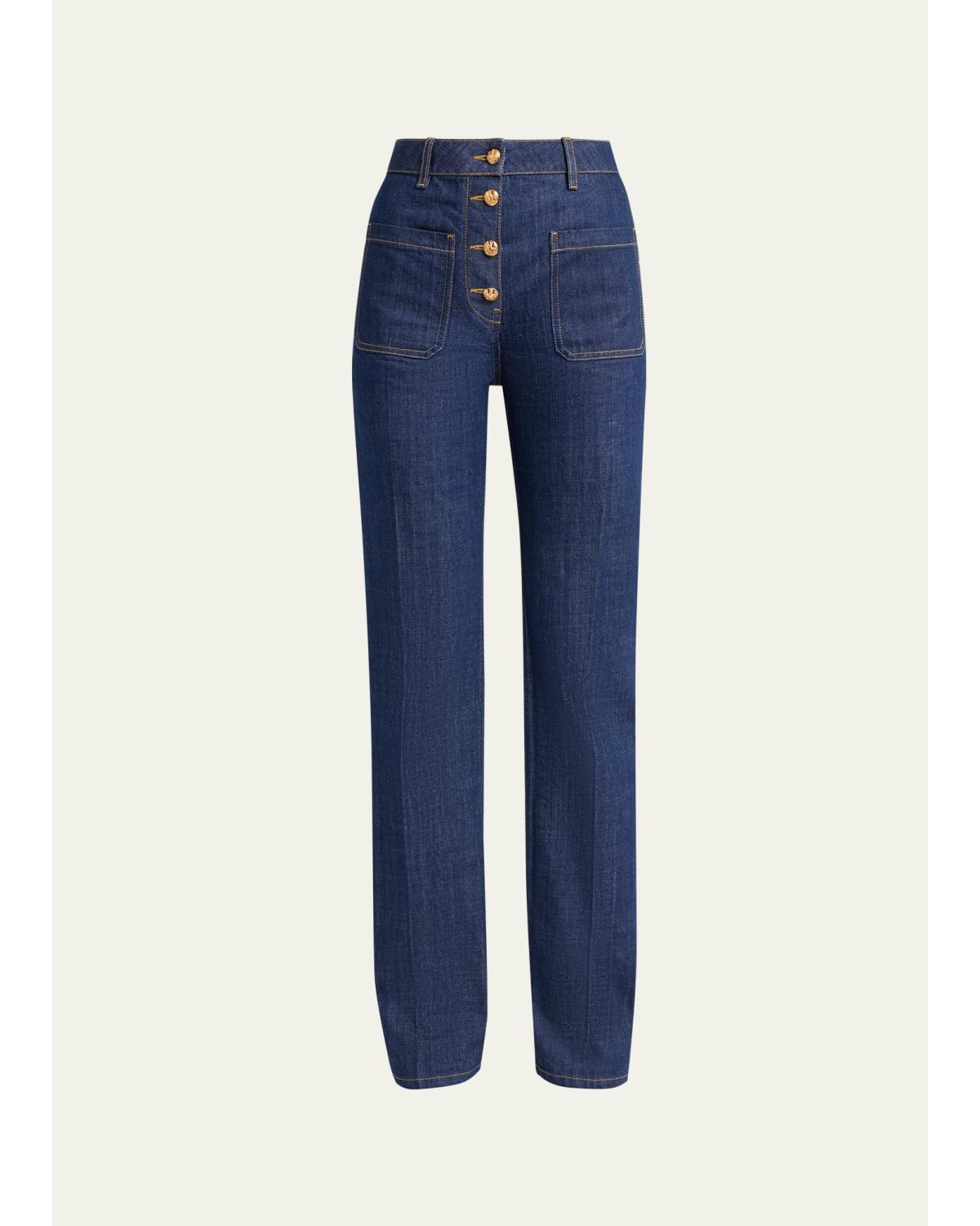 Button-Front Straight-Leg Jeans