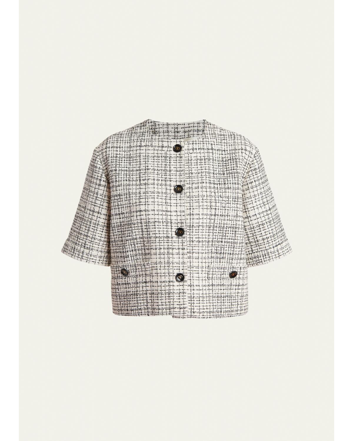 Boxy Tweed Short-Sleeve Jacket