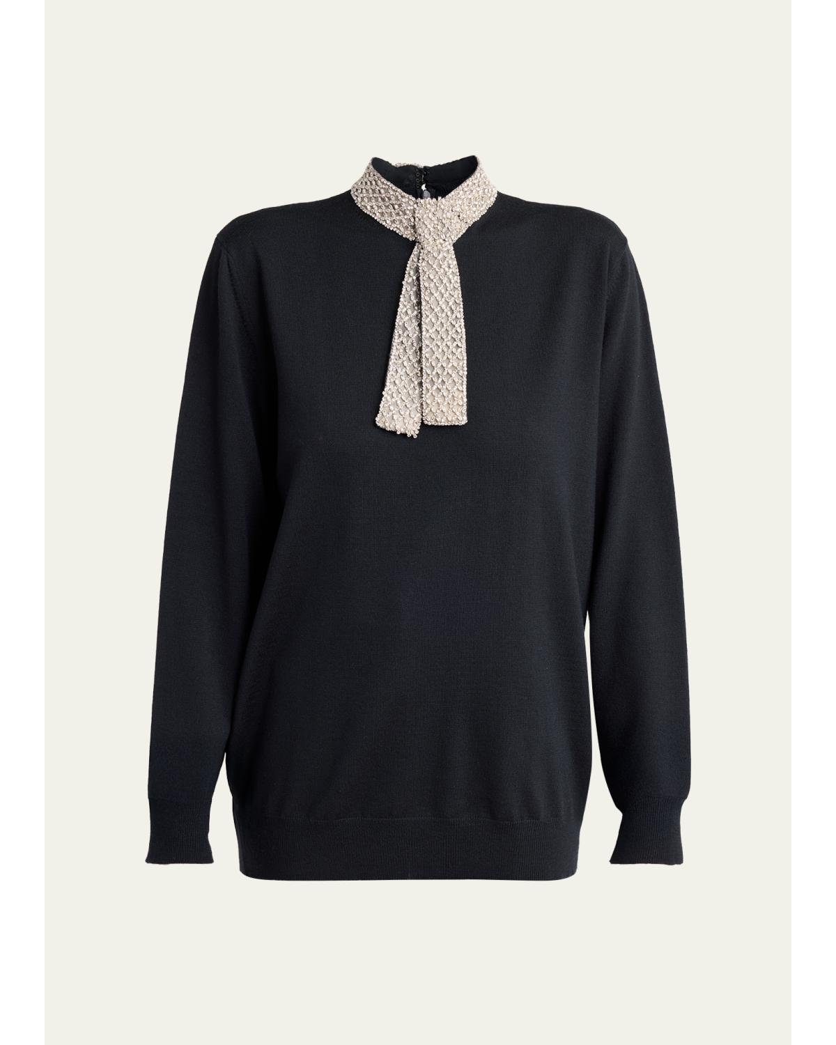 Crystal Neck-Scarf Sweater