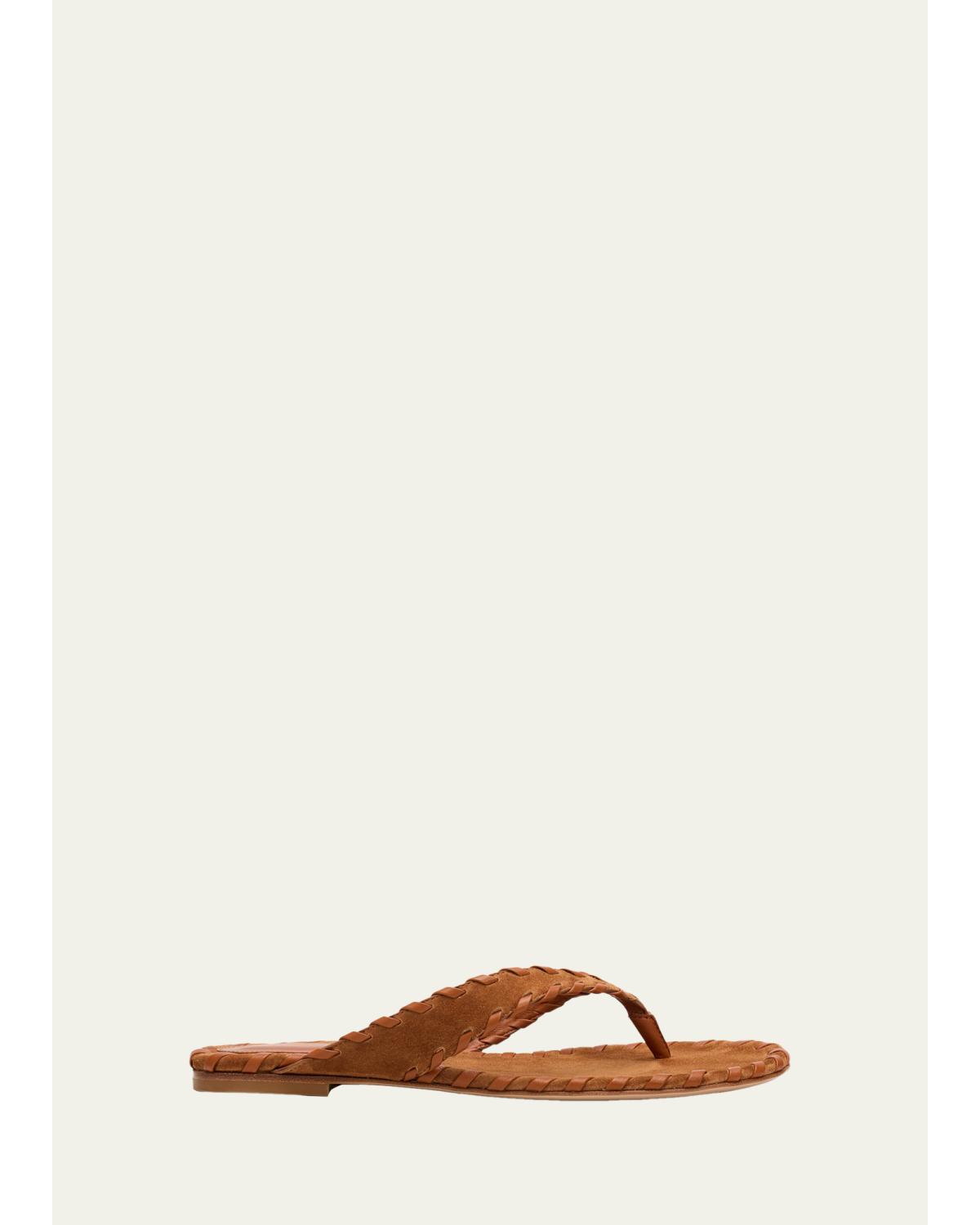 Whipstitch Suede Thong Sandals