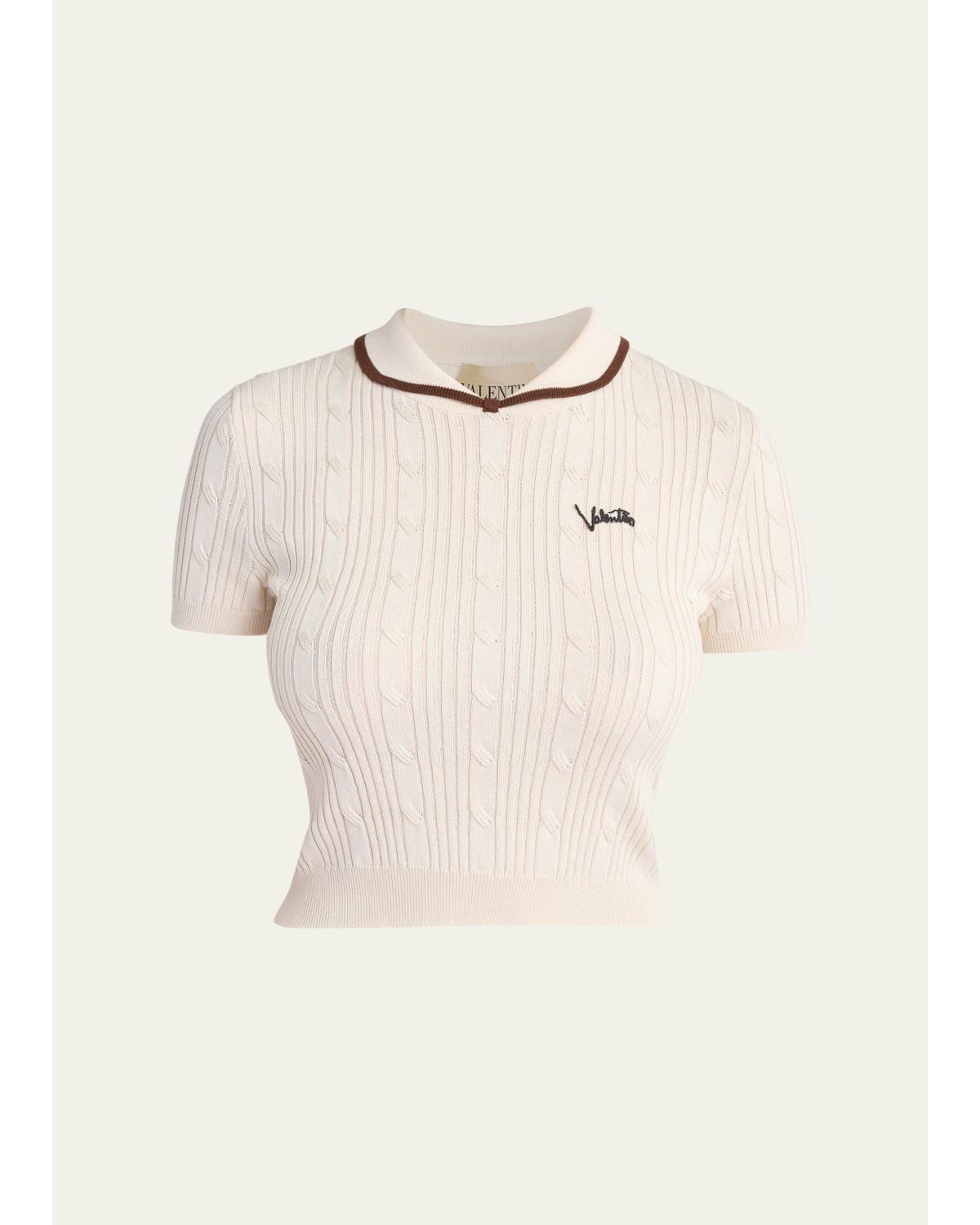 Cable Knit Crop Polo Sweater