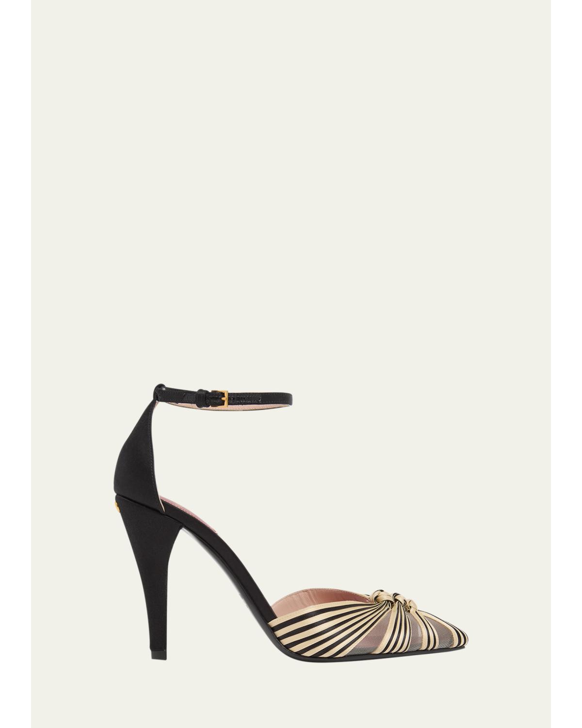 100Mm Annine Striped Satin Ankle-Strap Pumps