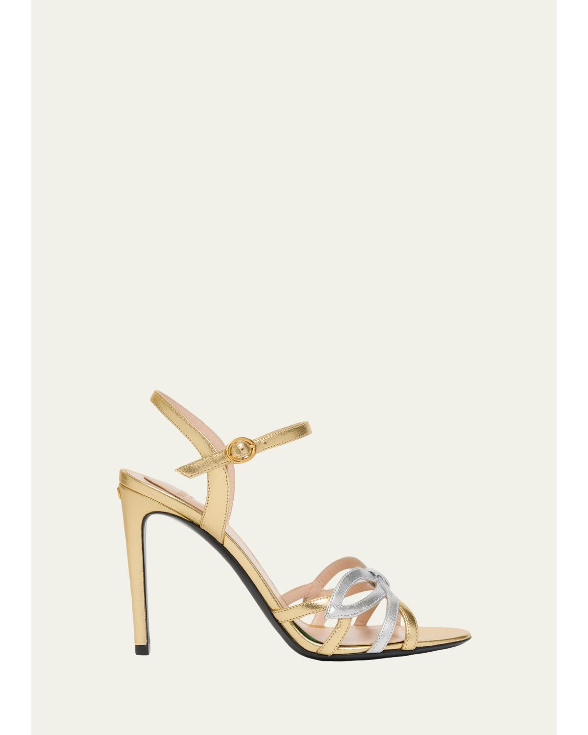 100Mm Metallic Leather Ankle-Strap Sandals
