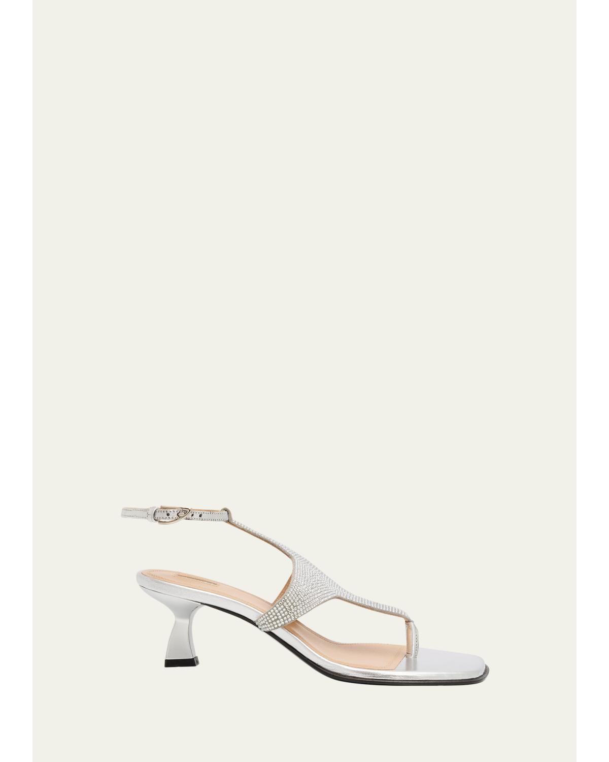 Dona Nova Embellished Metallic Leather Kitten-Heel Sandals