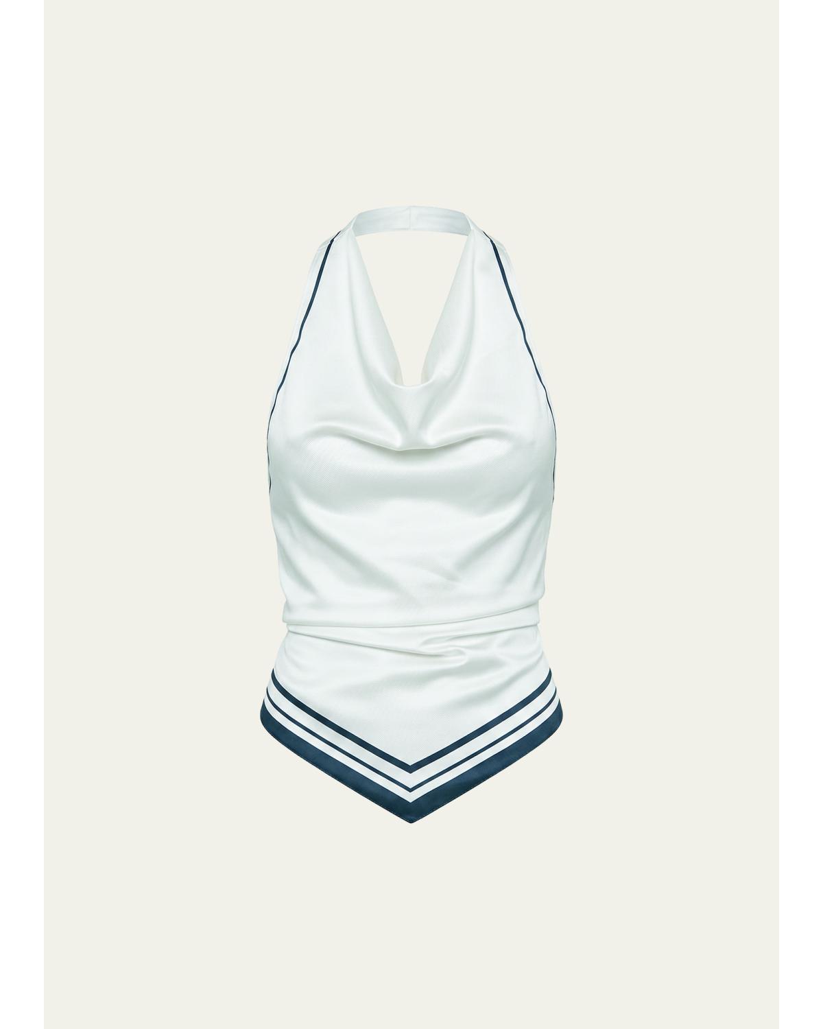 Ser.o.ya Nicola Satin Cowl-neck Scarf Top In White