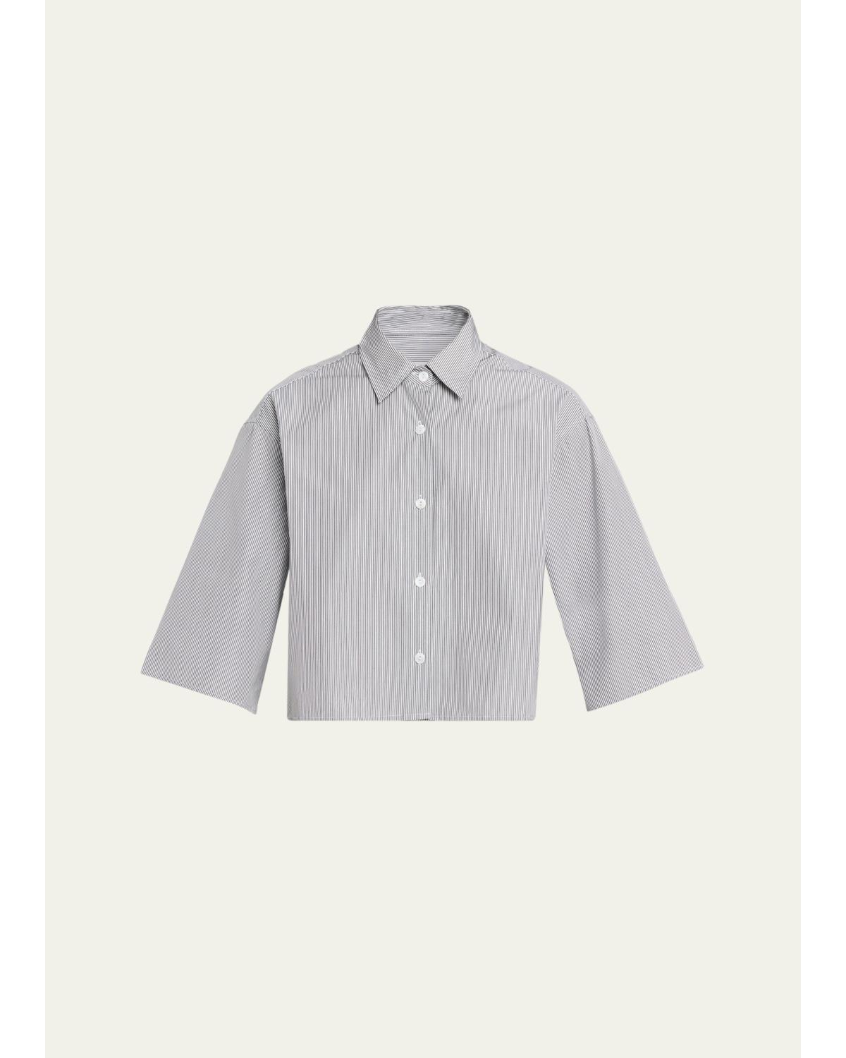 Cropped Short-Sleeve Button-Down Shirt