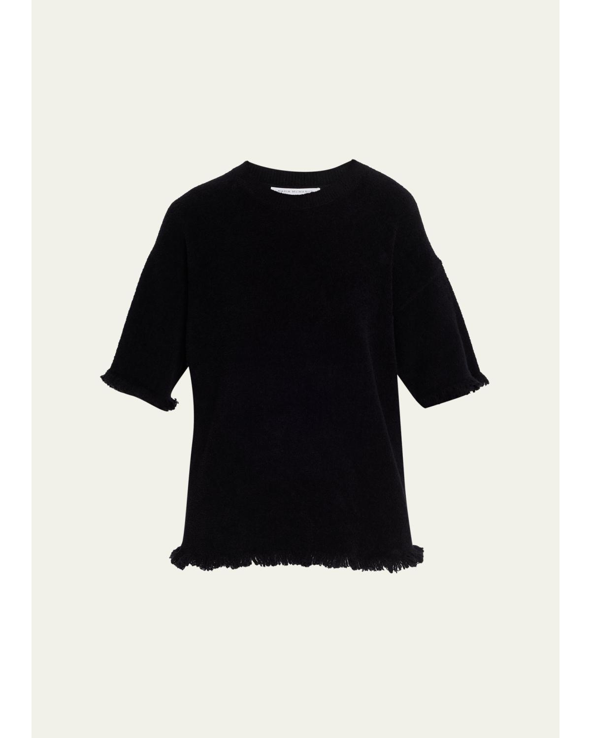 Drop-Shoulder Frayed Short-Sleeve T-Shirt