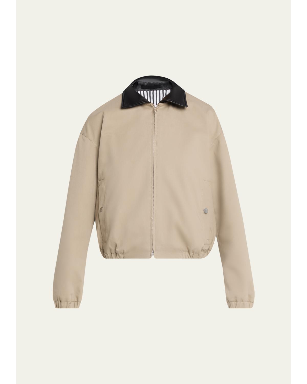 Leather-Collar Cotton Twill Flight Jacket