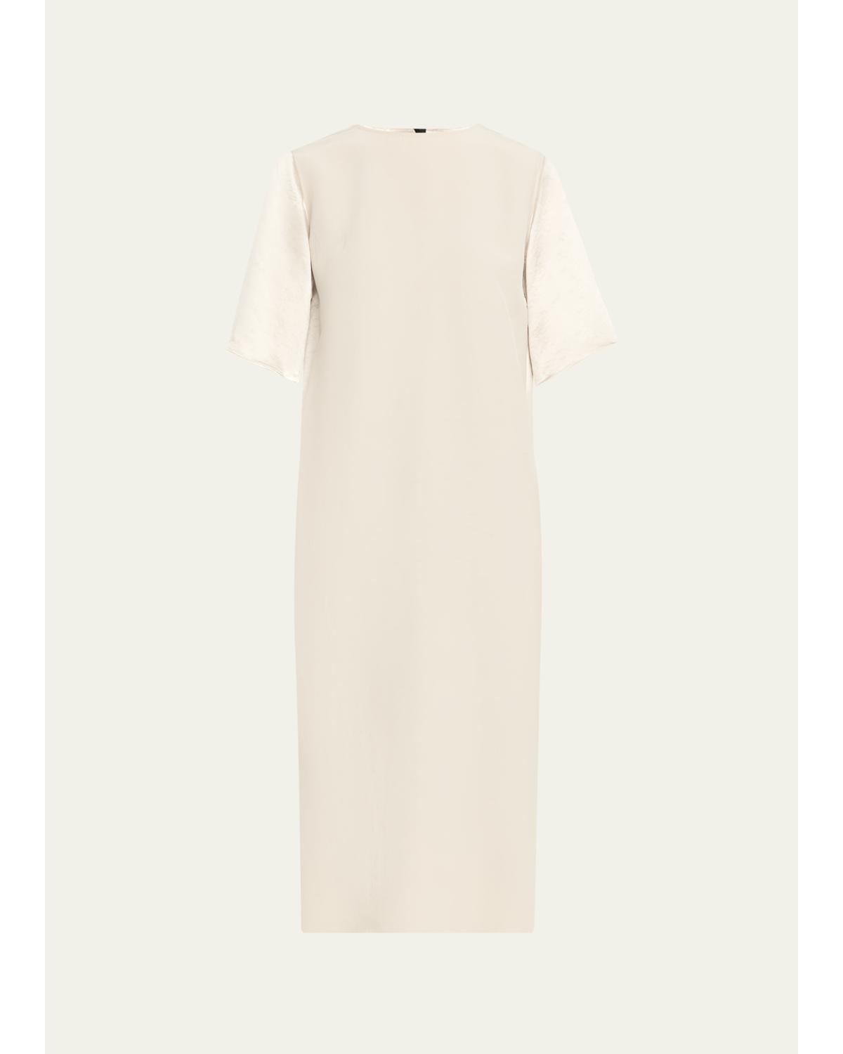 Mixed-Media Short-Sleeve Midi T-Shirt Dress