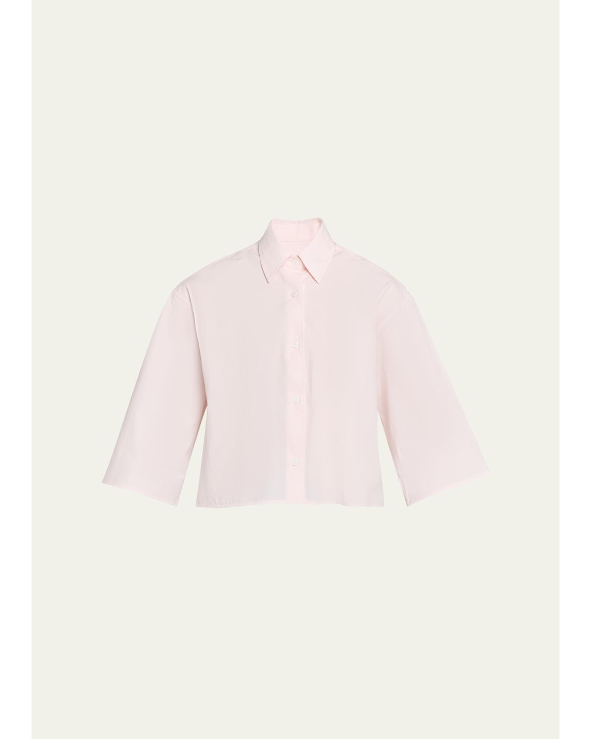 Short-Sleeve Cropped Button-Down Shirt