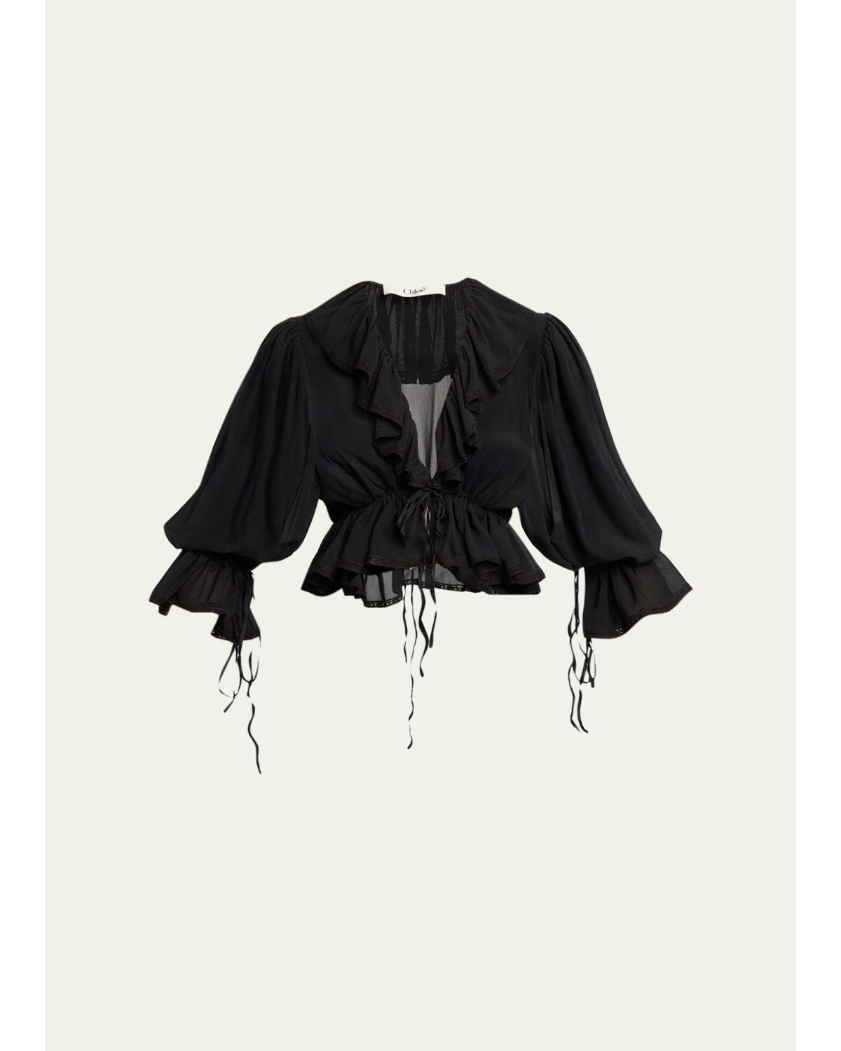 Tie Ruffle Silk Crop Top