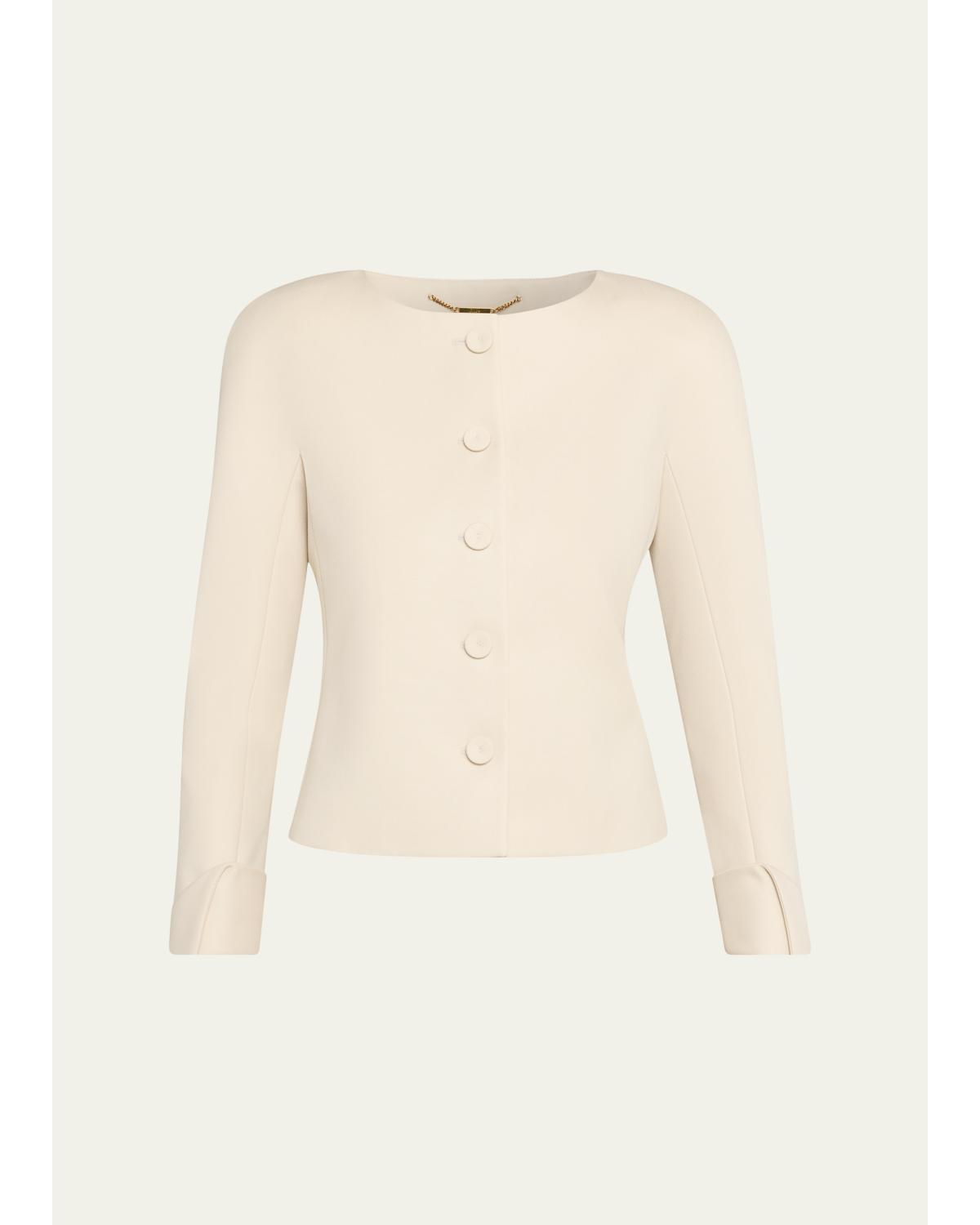 Exaggerated Shoulder Single-Breasted Collarless Jacket