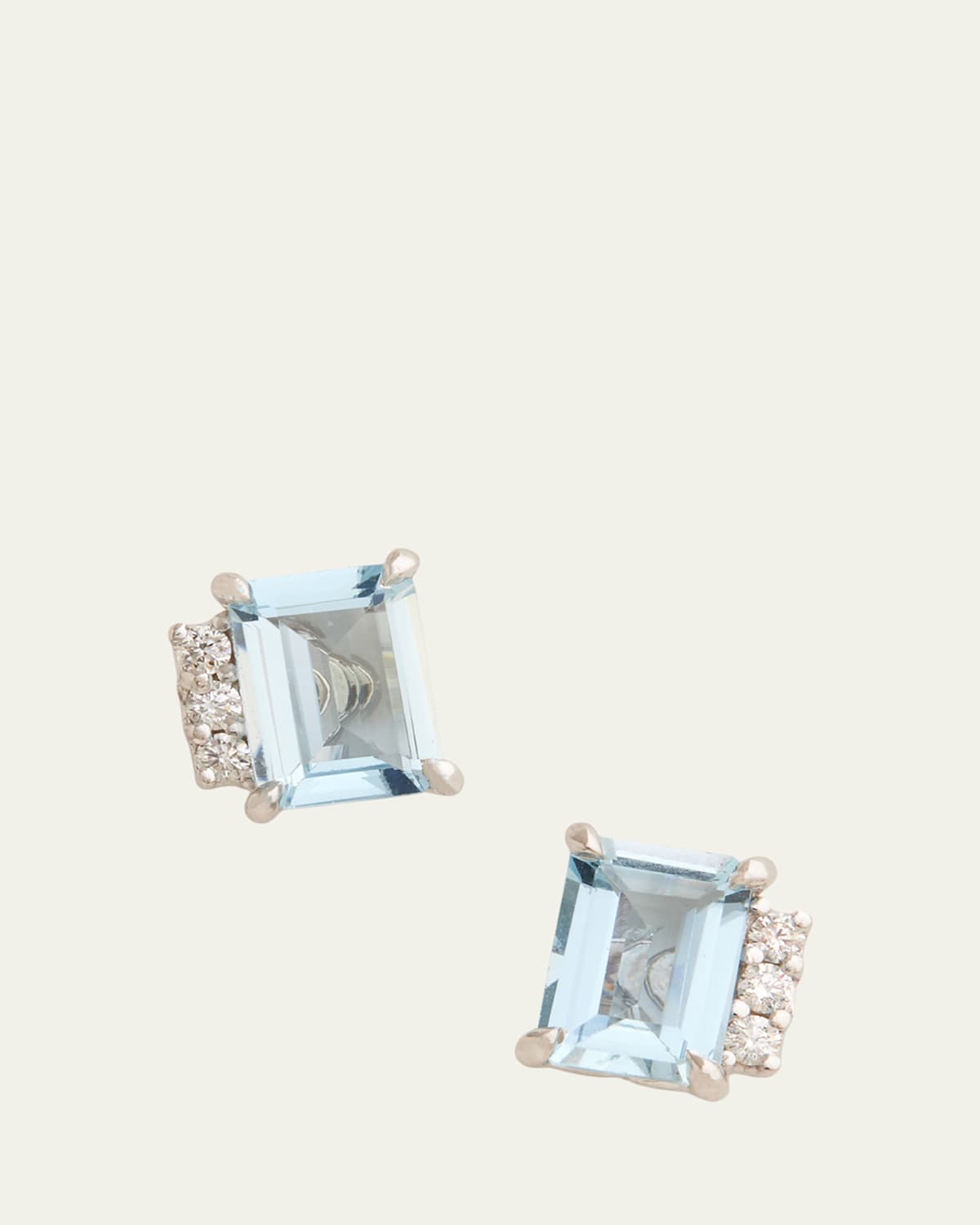 Jamie Wolf 18K White Gold Asymmetrical Emerald Cut Stud Earrings with Diamonds