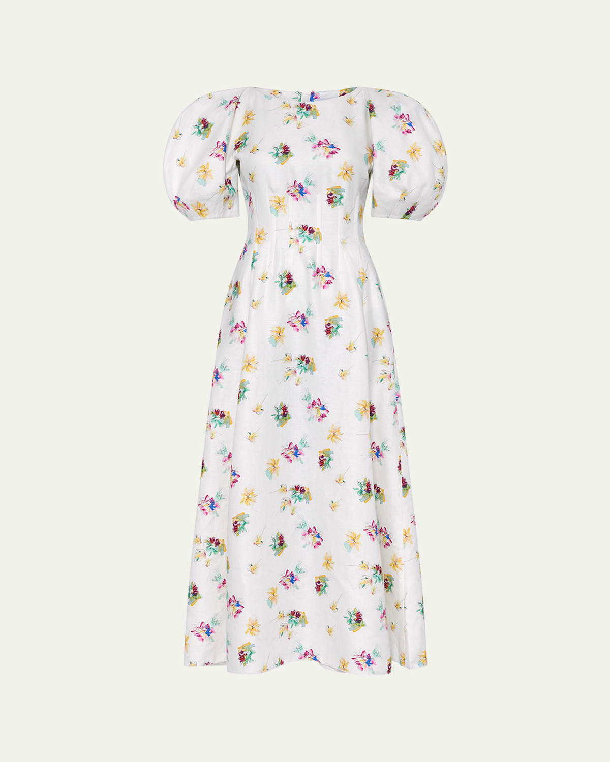 Gabriela Hearst Ranya Puff-sleeve Mia's Flowers-print Linen Maxi Dress In Multi