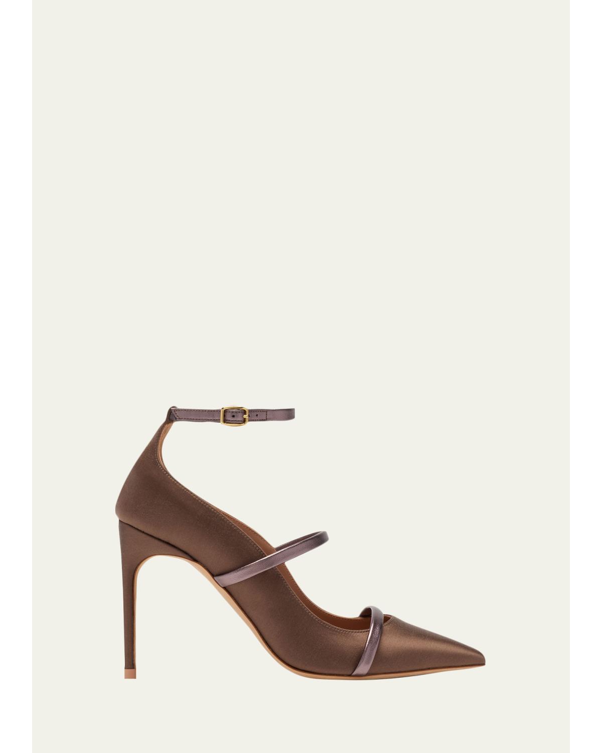90Mm Diaz Satin And Metallic Leather Ankle-Strap Pumps