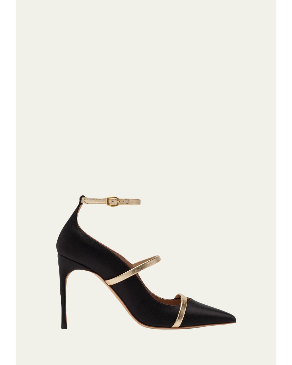 90Mm Diaz Satin And Metallic Leather Ankle-Strap Pumps