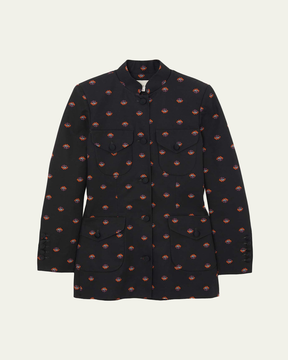 Liberowe Raja Floral Cotton Single-breasted Jacket In Black Print